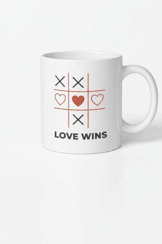 Liefde Wint Mok | Tic-Tac-Toe Hartjes Spel Design | Uniek Romantisch Cadeau