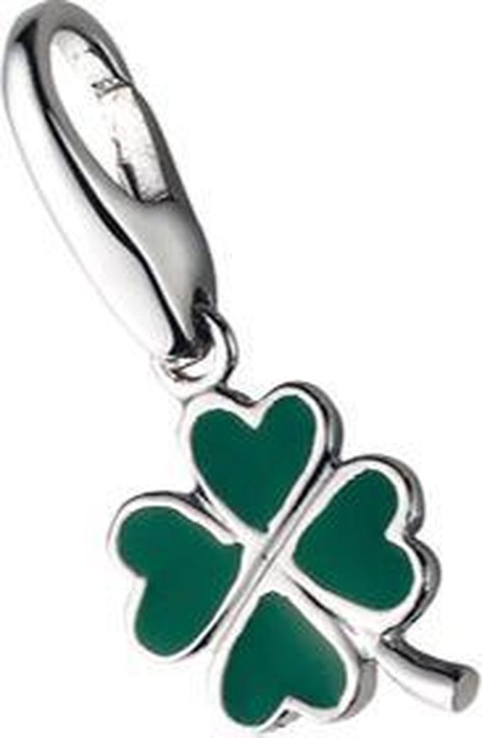 Charm | bedel | klavertje vier | groen | zilver