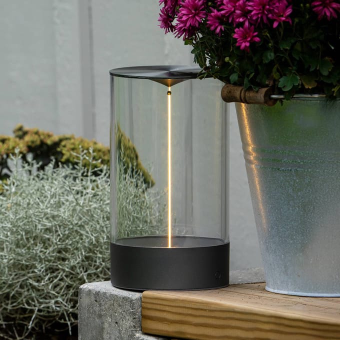 Konstsmide LED tafellamp Edison, hoogte 23 cm, grijs/helder, IP54