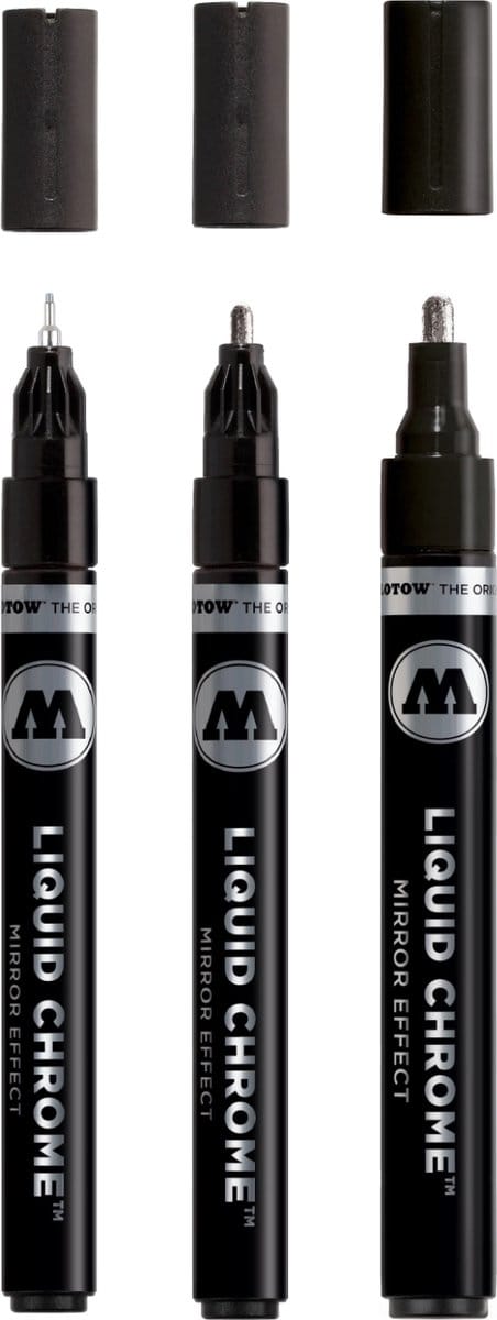Molotow Hobbyverf - 703113 Liquid Chrome 1,2 - 4 mm - Marker set - 3 stuks Marker Pen