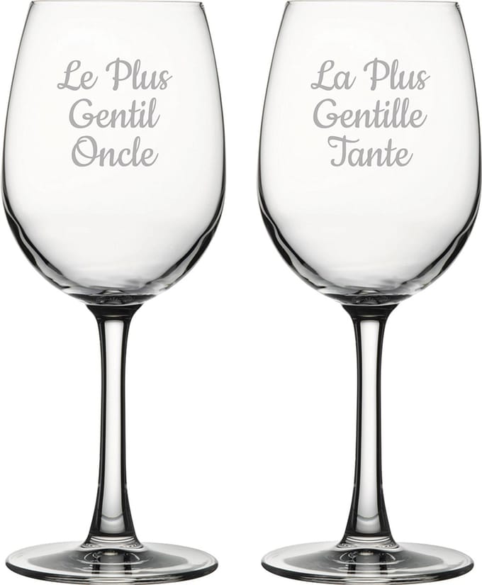 Witte wijnglas gegraveerd - 36cl - Le Plus Gentil Oncle & La Plus Gentille Tante