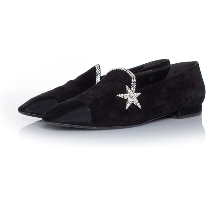 Chanel Zwarte suède komeetster loafer