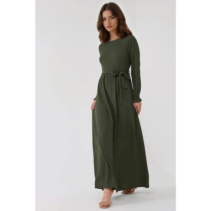 Gestructureerde Maxi Jurk met Ronde Hals