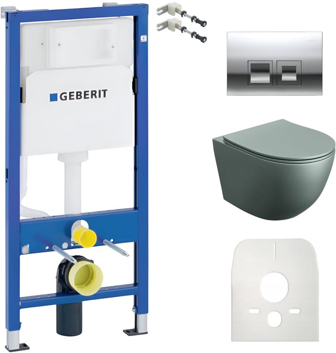 Geberit Duofix Basic Toiletset - Wandcloset SINTO GREY - Mat Grijs - Randloos - Bedieningsplaat Delta Chroom