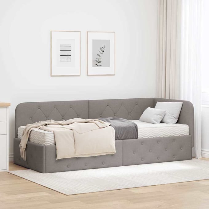 vidaXL - Hoek - Bed - Frame - Taupe - 80 - x - 200 - cm - Stof