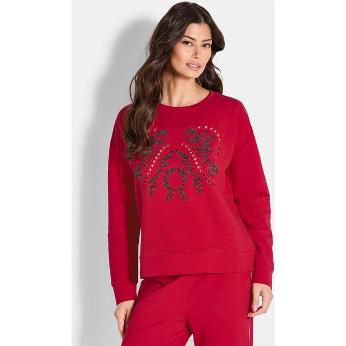 Sweatshirt met elegant borduursel - rood - Gr. 52 van Goldner Fashion