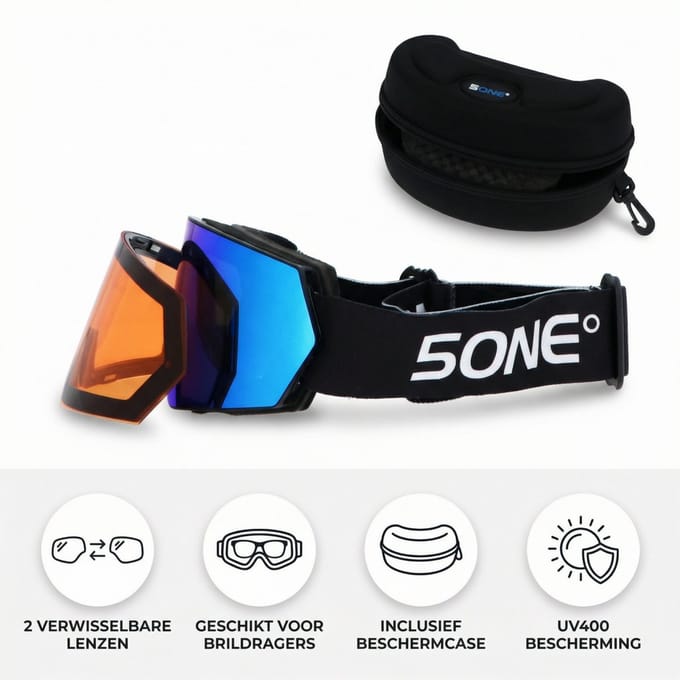 5one® Alpine 6 Blue Black Medium Skibril met zwart montuur met 2 lenzen