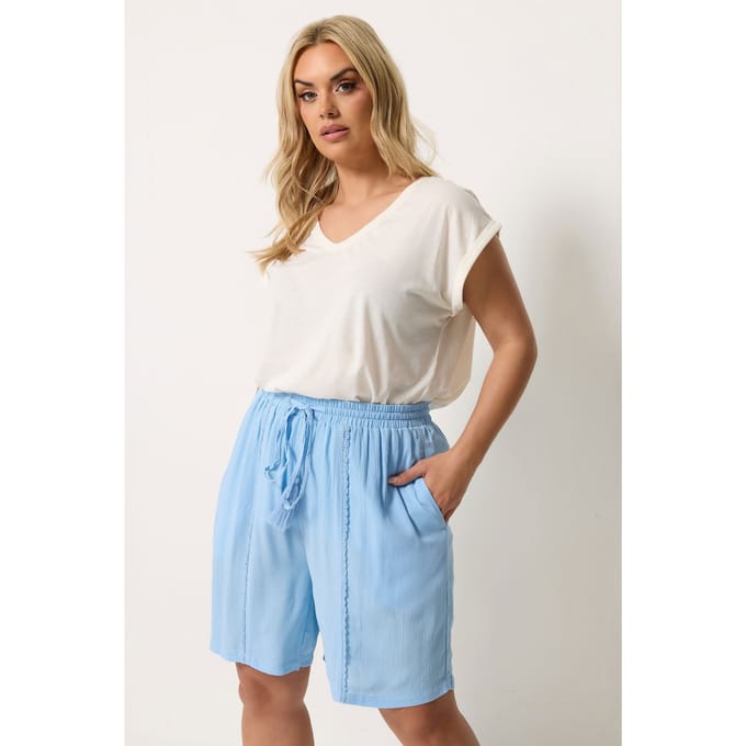 Yours Blauwe Shorts Met Geschulpte Rand Size 48