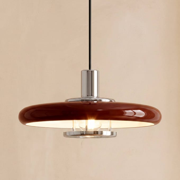 Lindby hanglamp Branford, retro, Ø 35 cm, bordeauxrood, metaal