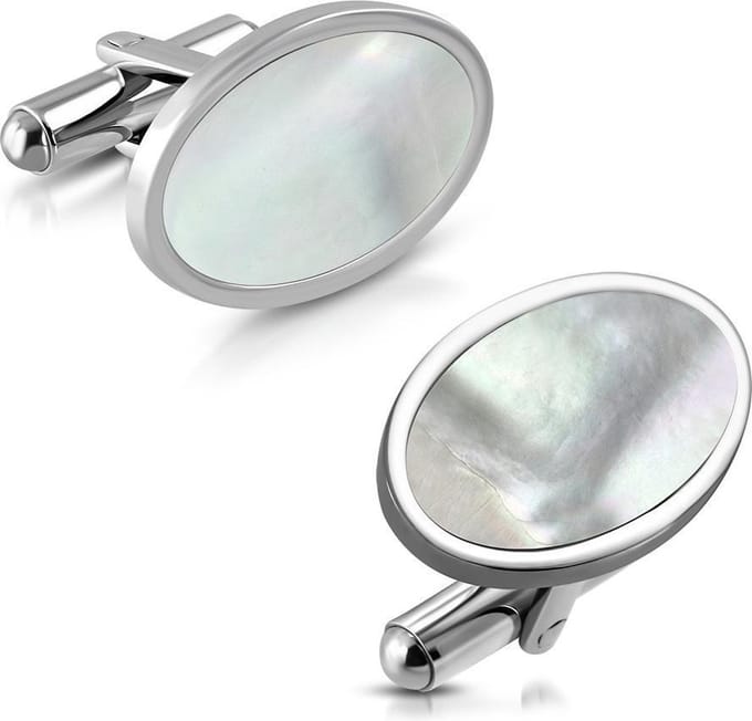 Montebello Manchetknopen Adam - 316L Staal PVD - Parelmoer - 18x12mm