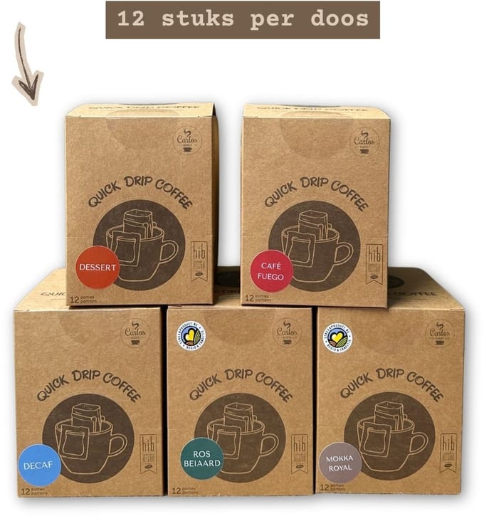 Quick Drip coffee - individueel verpakte koffiefilters - mix 60 stuks - 5 soorten