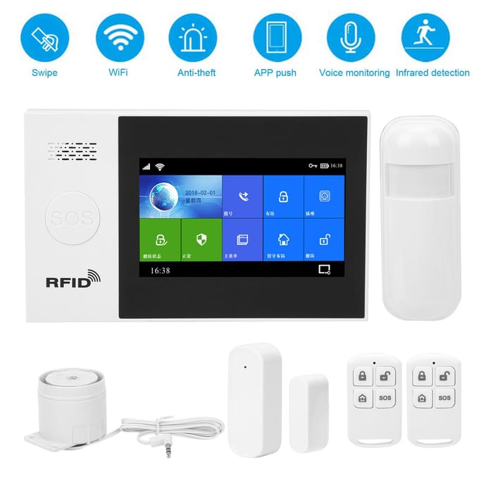Système d'alarme antivol avec écran tactile TFT 4,3 pouces, Wi-Fi, GSM et GPRS, affichage couleur, pour Tuya blue