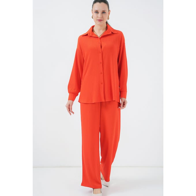 Gestructureerde Lange Mouwen Gebreide Shirt & Broek Gebreid Set