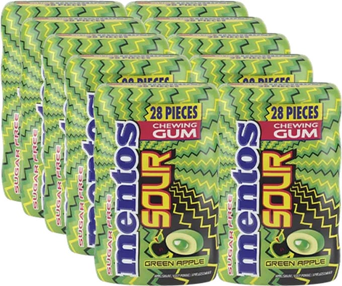 Mentos - Sour Gum Green Apple Suikervrij - 10x 28 stuks