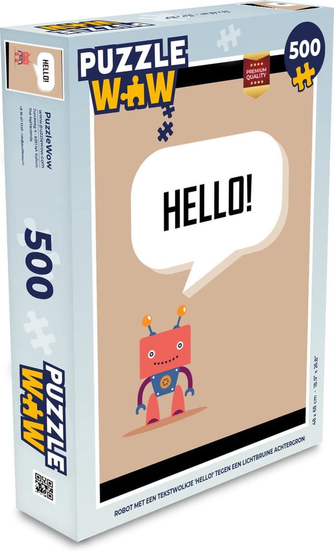 Puzzel Spreuken - Quotes - Hello! - Robot - Tandwiel - Kinderen - Legpuzzel - Puzzel 500 stukjes