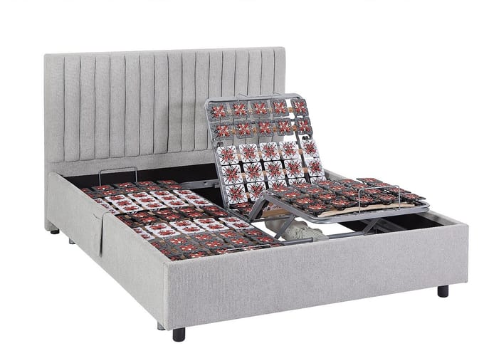 Vente-unique Bed met elektrische lattenbodem stof grijs 2 x 70 x 190 cm