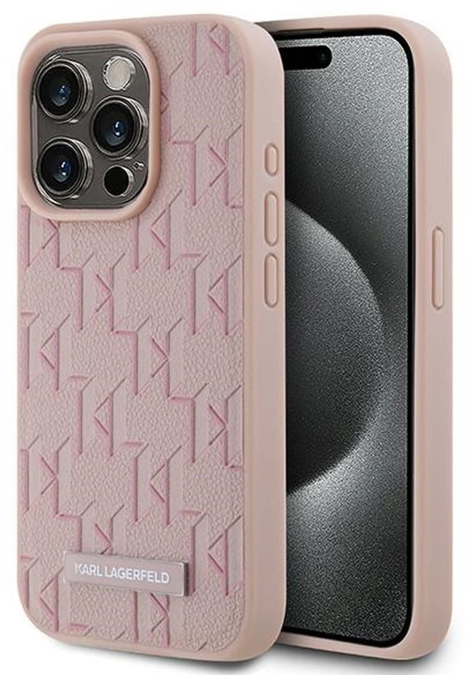 Karl Lagerfeld Leather Monogram Metal Logo case for iPhone 15 Pro - pink