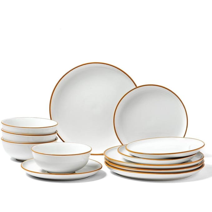 Ensemble de vaisselle 12 pièces Assiettes et bols en céramique Service pour 4 Blanc