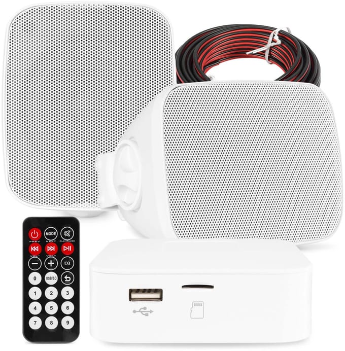 Power Dynamics set van 2 buiten speakers - Waterdichte mini speakerset outdoor - Bluetooth - Wit