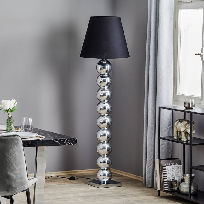 Argon Textiel vloerlamp Fulda, kap zwart, voet chroom