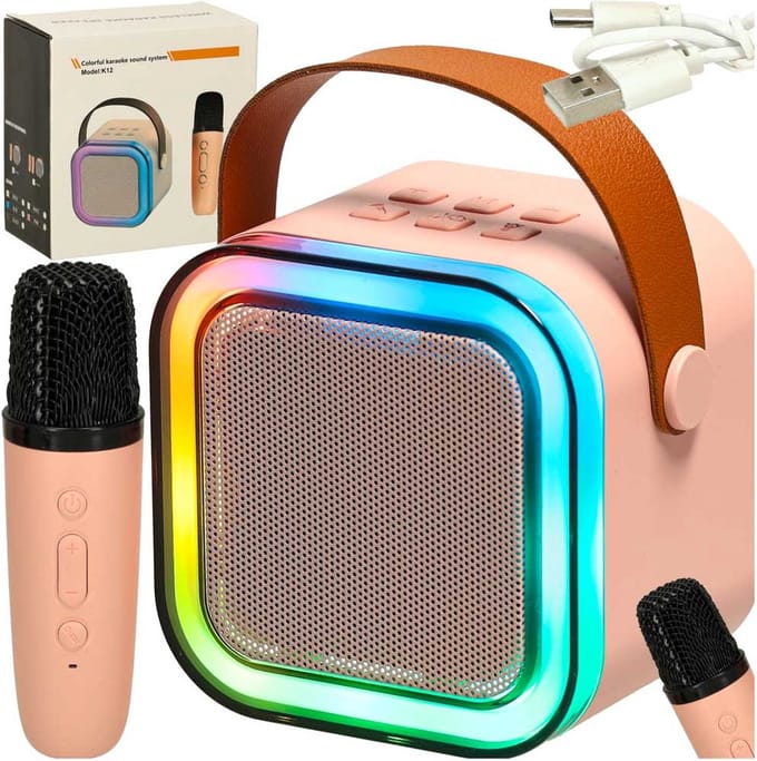 Playos® - Karaoke Set - 1 Microfoon - Roze - Verlichting - Draadloos - Bluetooth - Kinderen en Volwassenen - Speaker - Karaoke Microfoon