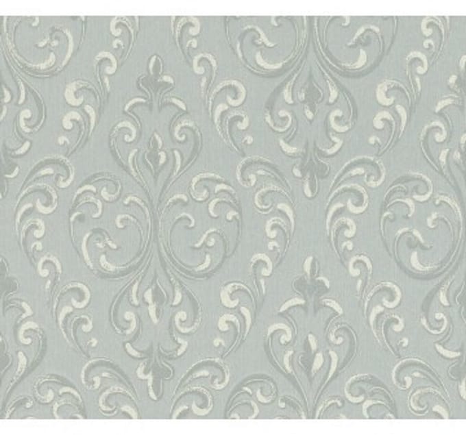 Barok behang linnen textielprint ijsblauw 085159