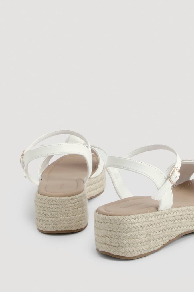 boohoo Dames Sleehak Espadrilles Met Bandjes En Knoopdetail | Wit | Maat: 38