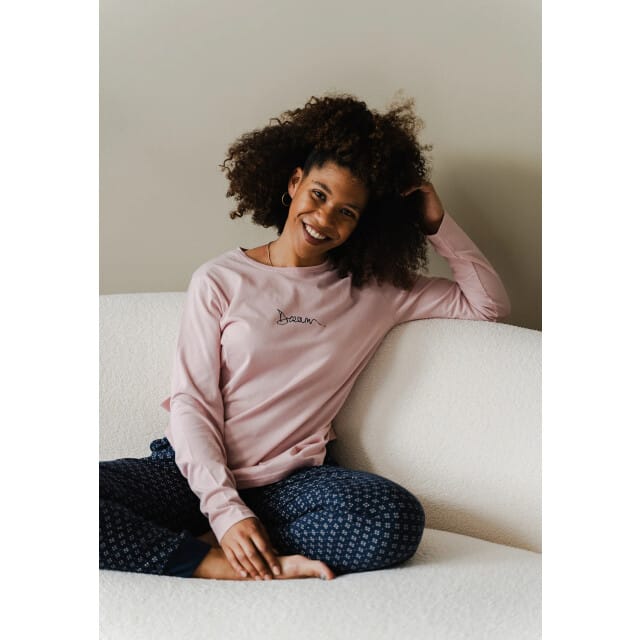 By Louise Essential Dames Pyjama Set Lang Katoen Roze - Maat XXL