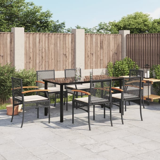 vidaXL - 7-delige - Tuinset - met - kussens - poly - rattan - zwart