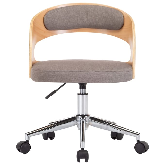 vidaXL - Eetkamerstoel - draaibaar - gebogen - hout - en - stof - taupe