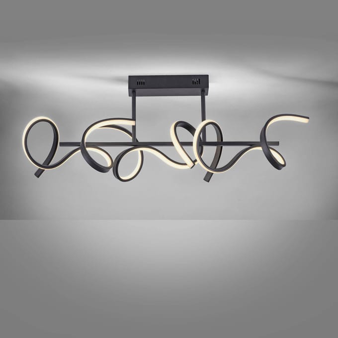 JUST LIGHT. GmbH LED plafondlamp Curls, zwart, metaal, 82 cm lang, dimbaar