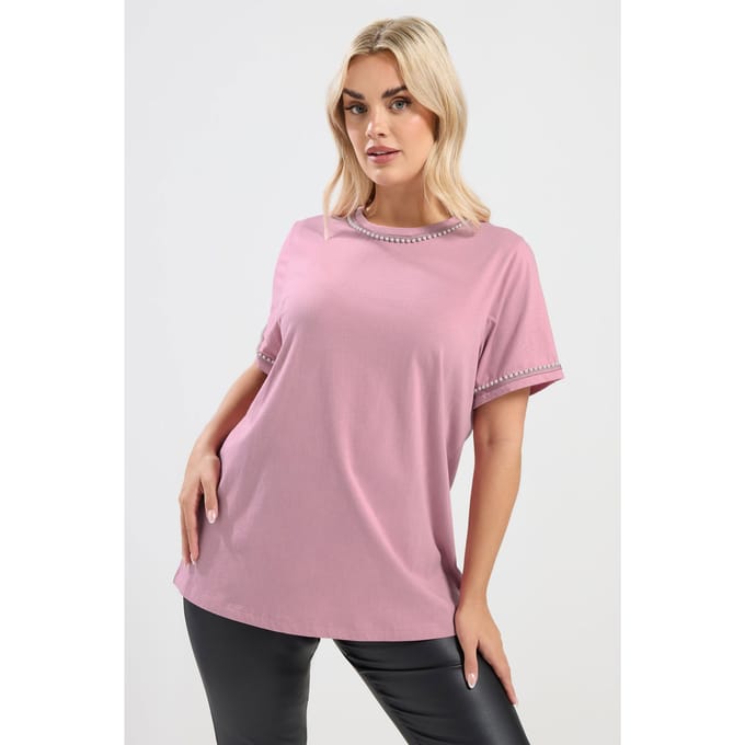 Yours Roze Tshirt Met Parelrand Size 42