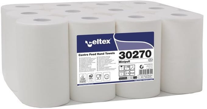 Poetspapier Celtex Centerfeed Mini 2-laags wit 72 meter krimp a 12 rol