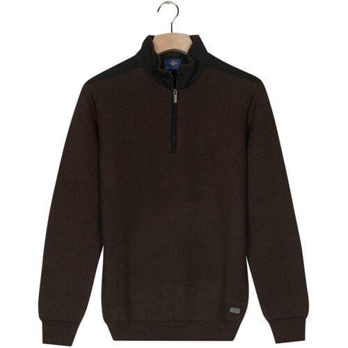 Baileys Trui Uni Color Half Zip Fine Structure Dark Brown / male