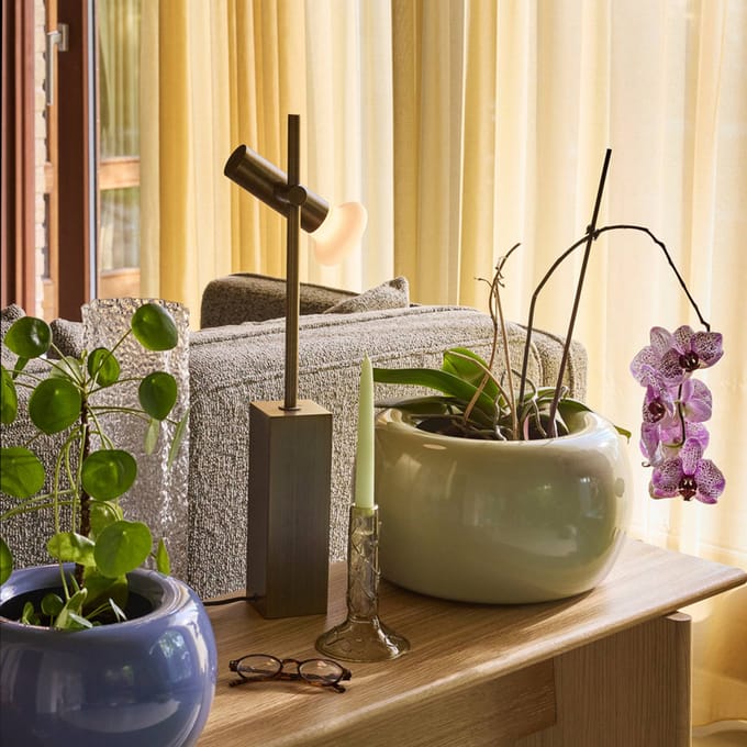 Hübsch Tafellamp SET, messingkleurig, hoogte 60 cm, ijzer/glas