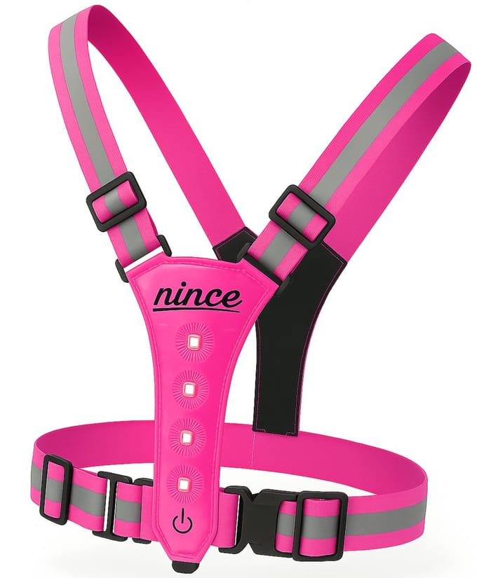 Nince Hardloop Verlichting - LED Hardloopvest USB Oplaadbaar - Reflecterend Veiligheidsvest One Size - Roze