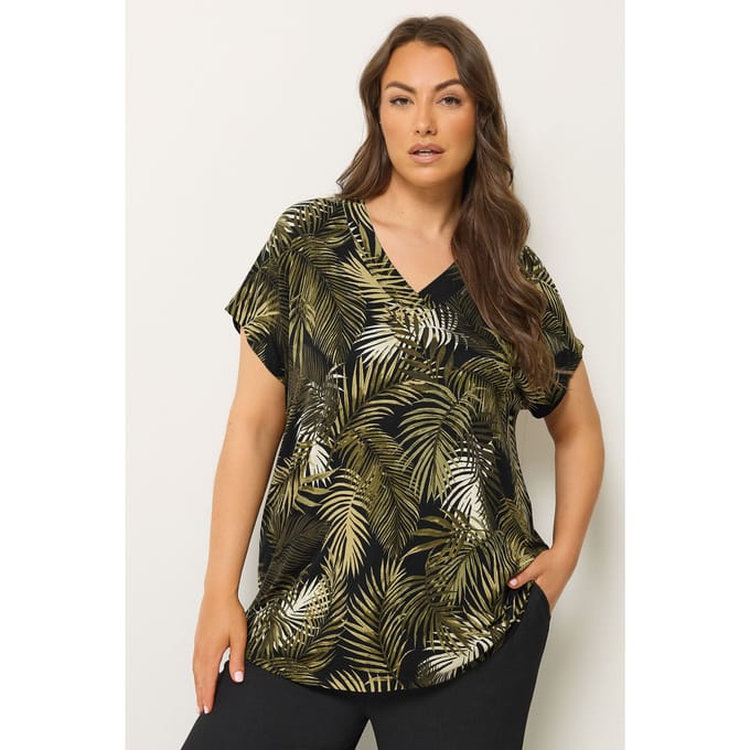Yours Groene Tropische Tshirt Met Aangeknipte Mouwen Size 66-68