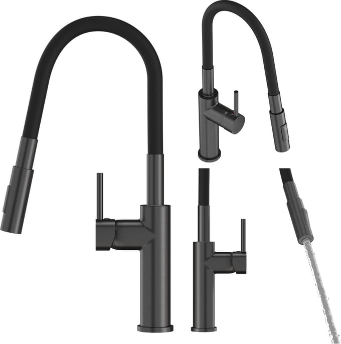 Granitan Keukenkraan Lonar - met Flexibele Uitloop - Gun Grey