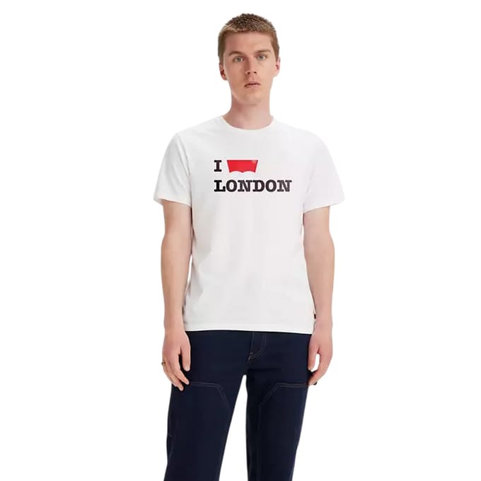 Levis Heren T-shirt met ronde hals en Batwing-logo uit Londen (Wit)