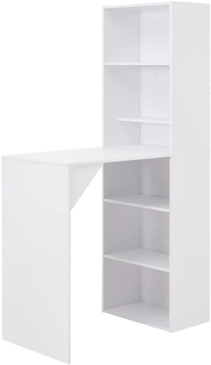 Bartafel met kast - Hoge tafel - Drankjes bereiden - L-vormig frame - 115 x 59 cm - Wit