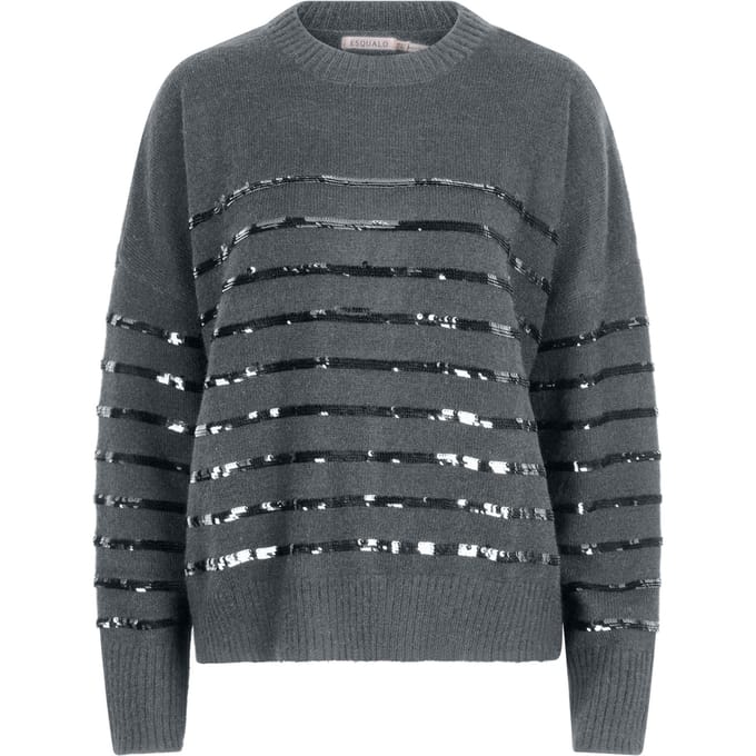 EsQualo Sweater Striped Sequins Grey Taglia: XS/S | Maglioni a maglia Outlet | Donna | Grigio