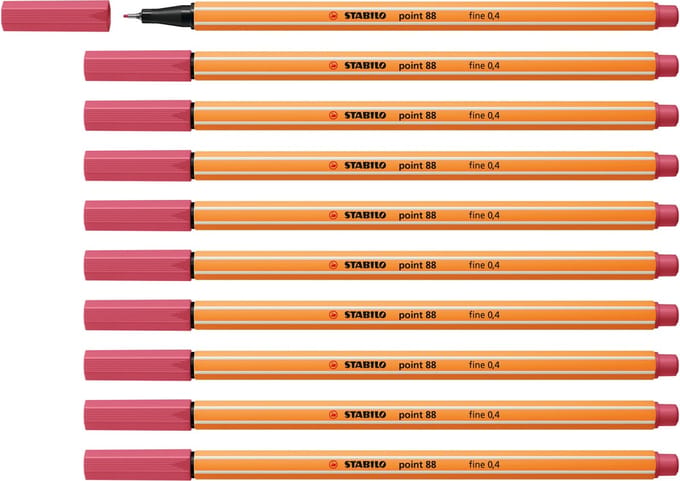 STABILO point 88 - Premium Fineliner - Fine 0,4 mm – Aardbei Rood – Doos 10 stuks