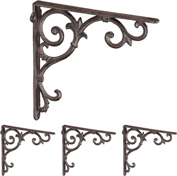 4x plankdrager antiek - set - schapdragers - plankendragers - gietijzer - bruin