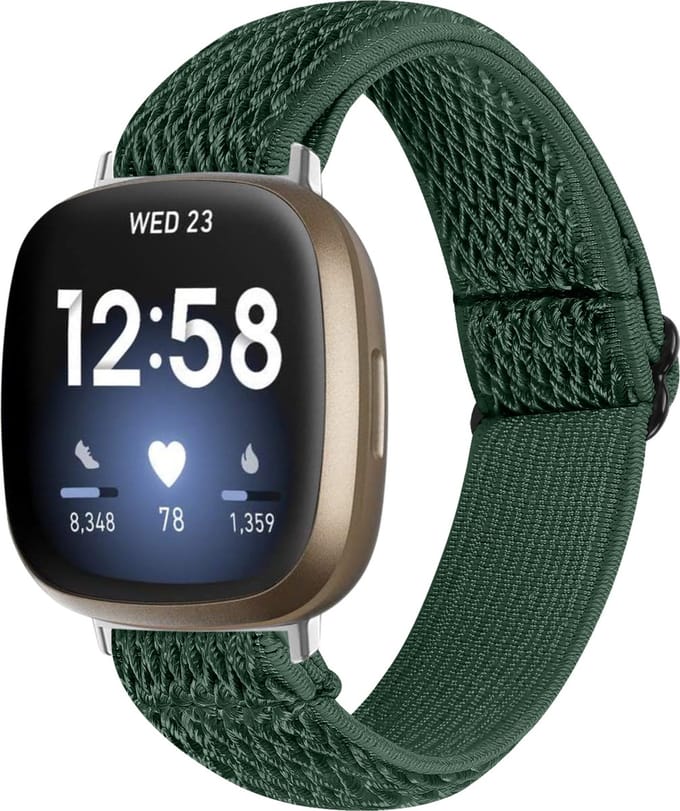YONO Nylon Stretch Bandje geschikt voor Fitbit Versa 4 - Sense 2 - Donkergroen