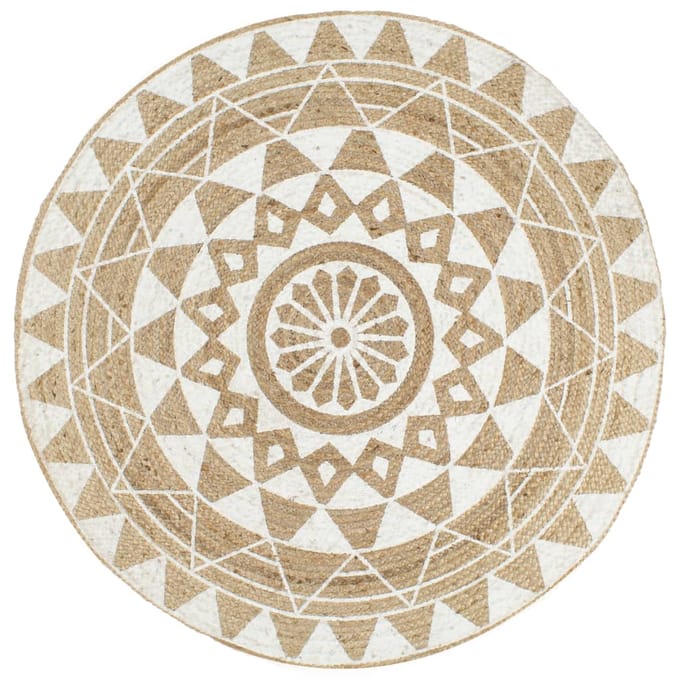 vidaXL - Vloerkleed - handgemaakt - met - witte - print - 120 - cm - jute