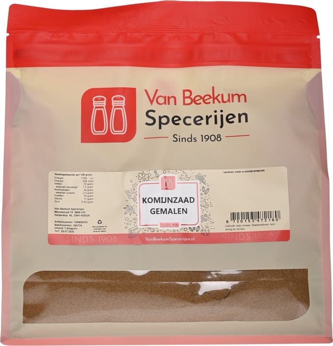 Van Beekum Specerijen - Komijnzaad Gemalen - 1 KG (hersluitbare stazak)