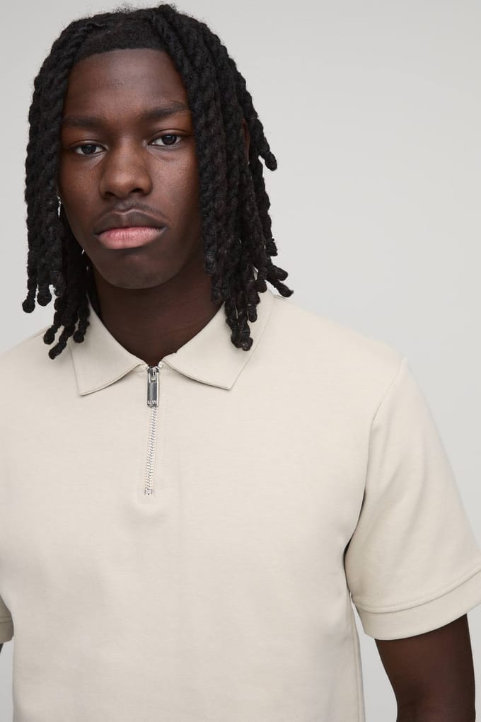 Slim Premium Interlock Polo Met Ritssluiting Bij De Hals | Stone | Size XL
