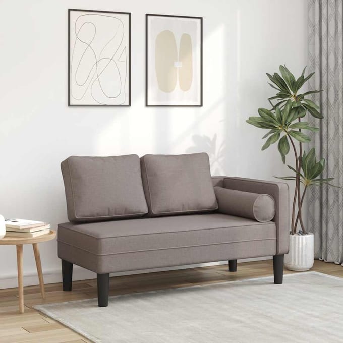 vidaXL - Chaise - longue - met - kussens - stof - taupe