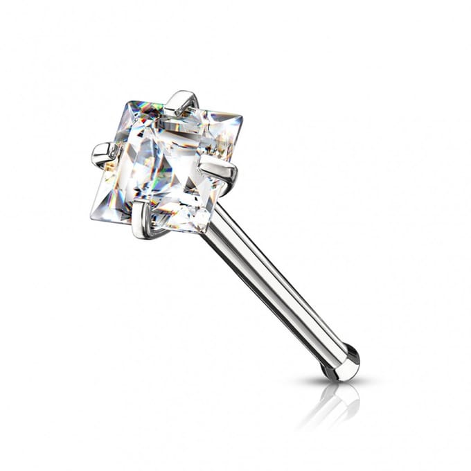 Neuspiercing PVD CZ top square 2.5 mm - zilver - LMPiercings