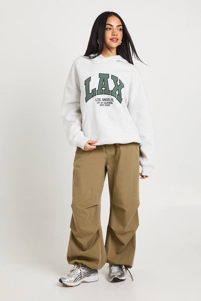 boohoo Dames Lax Applique Oversized Hoodie | Ash | Maat: Small